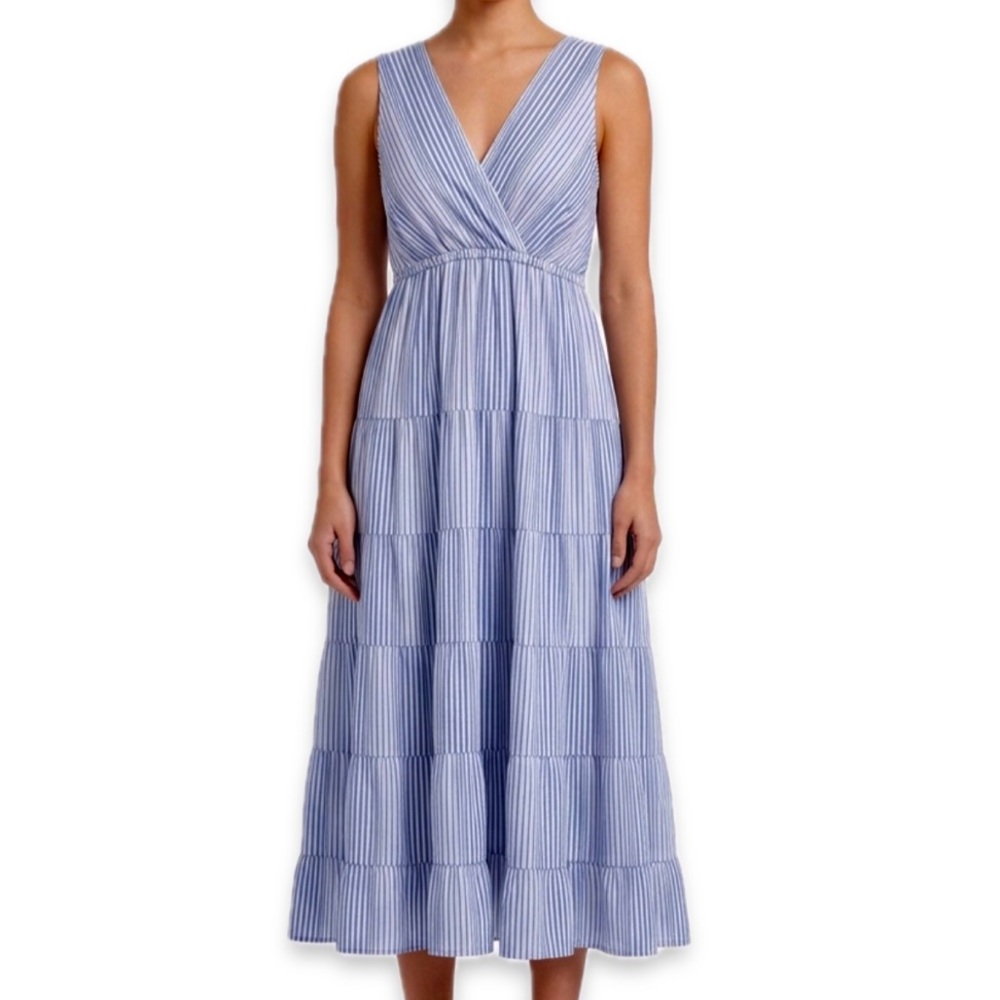 Max Studio Tiered Pinstripe Midi Dress Women’s Size Small